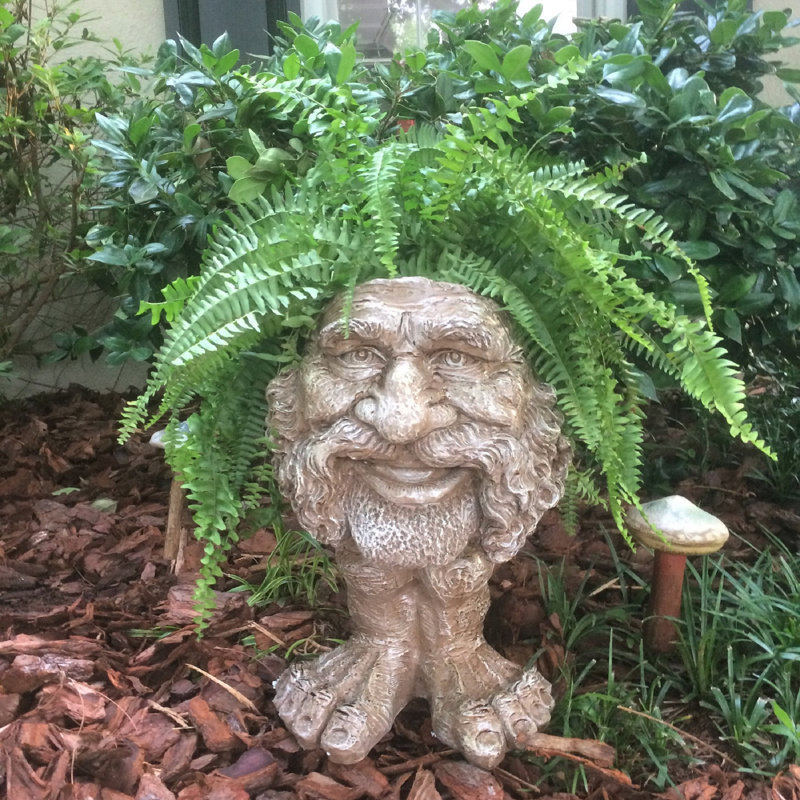 Muggly's Axle Face Statue Planter, Stone Wash