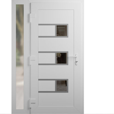 Front Exterior Prehung Metal-Plastic | Manux 8933 Antracite Grey | Side Sidelite Transom | Office Commercial and Residential Doors Entrance Patio Garage 42" x 80" (W30+12" x H80") Left hand Inswing