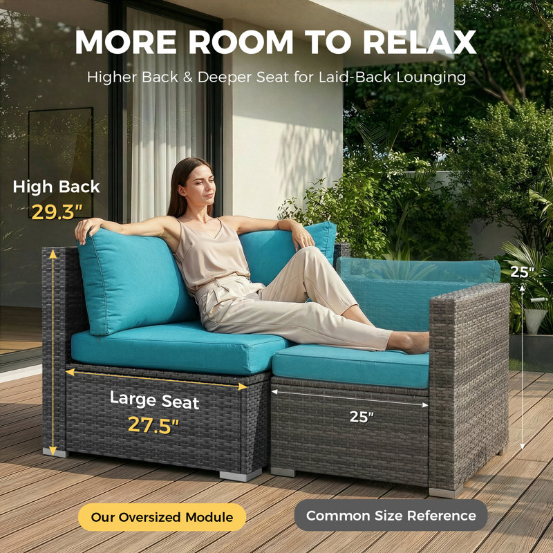 Jiquez 500 - Person Modular Patio Conversation Set with Cushions, Teal