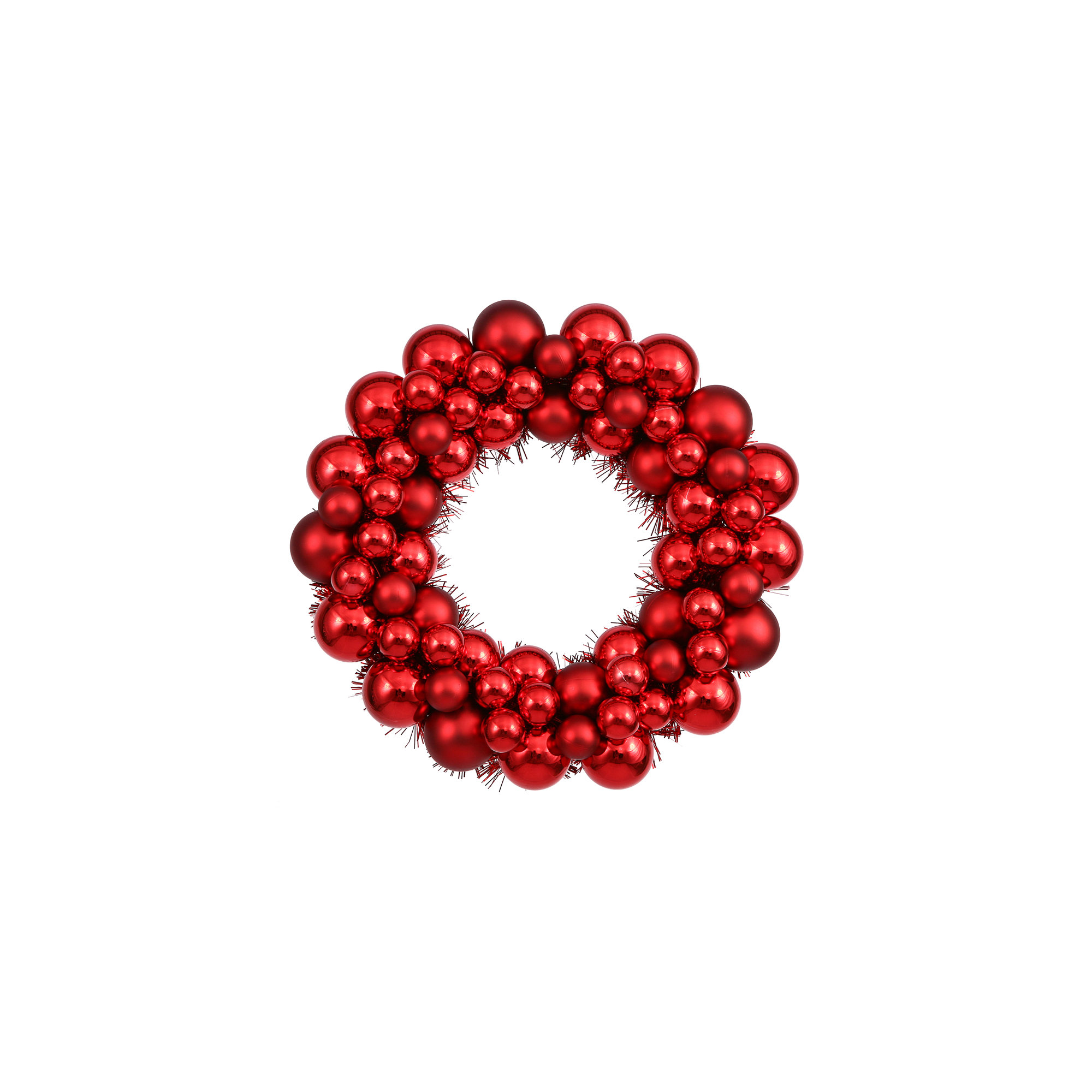 Shiny and Matte Ball Wreath, Red, 12"