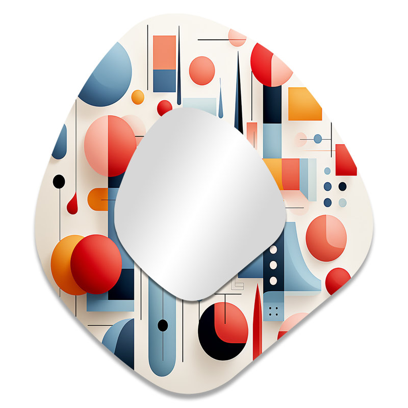 Blue and red Minimalism form I - Abstract Irregular Shape Unique Wall Mirror, Modern Asymmetrical Mirror, Printed Metal Art