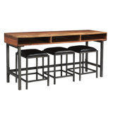 Rectangular Sofa & Console Table with 3 Stool Set, Made with Solid Wood & Leather, 76x22x36