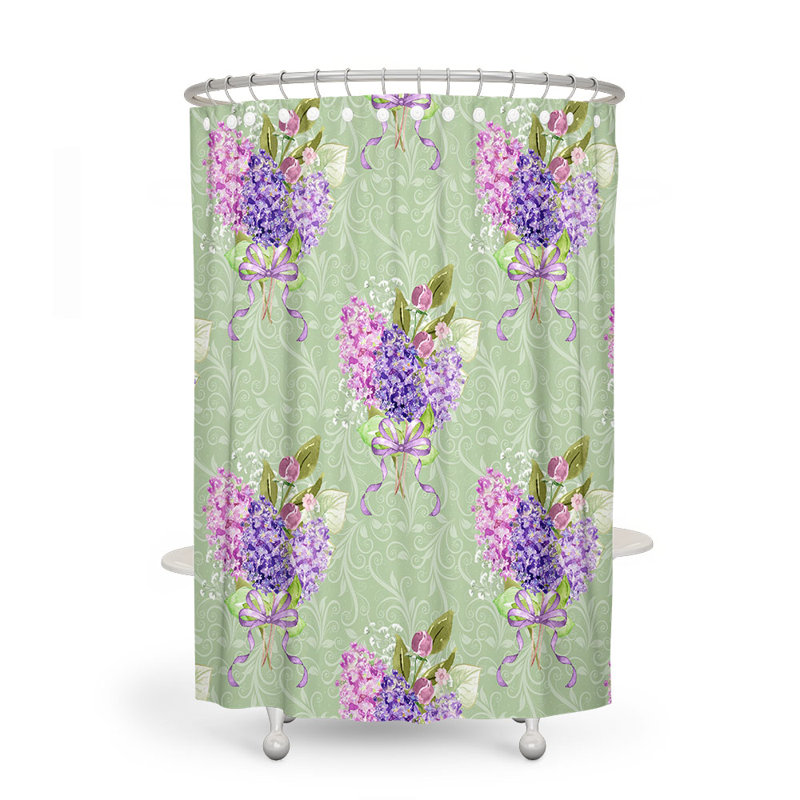 Rideau de douche simple Clairevale, Vert / mauve, H 93 po x l 70 po