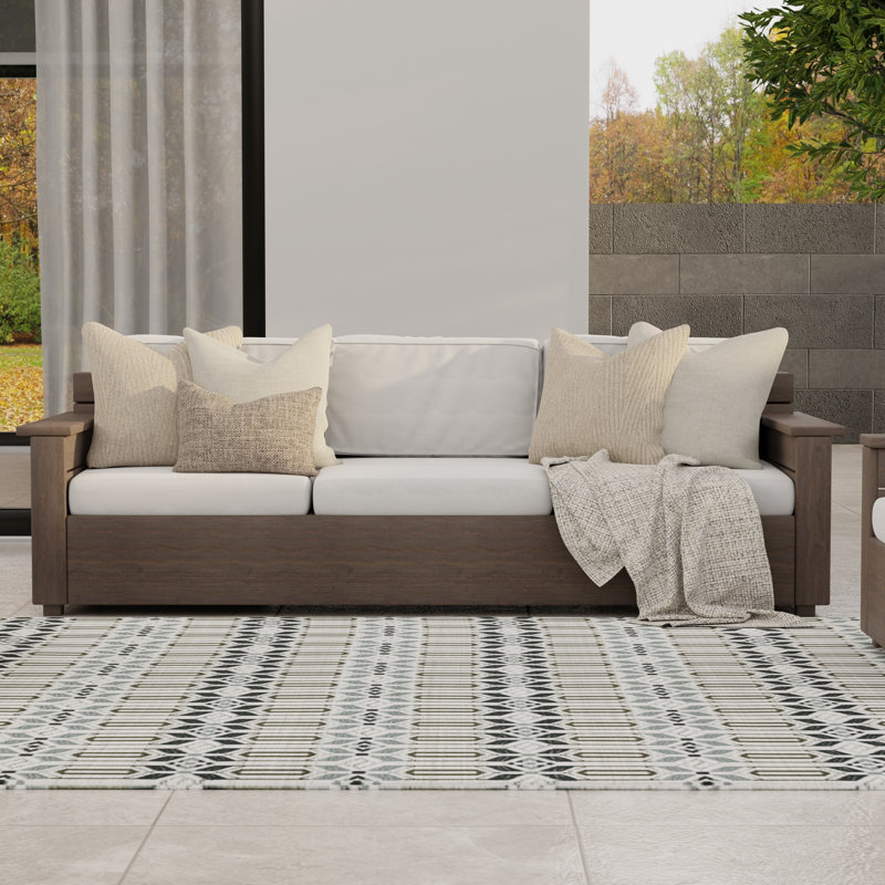 Moroccan Geometric Gray Indoor/Outdoor Area Rug - Reversible, UV Resistant, 100% Recycled Material, Rectangle 6' x 9'