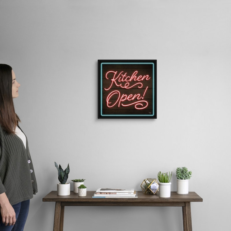 «Neon Kitchen Open Mollie», reproduction d'art sur toile tendue, Cadre noir, H 18 po x l 18 po x P 1,75 po