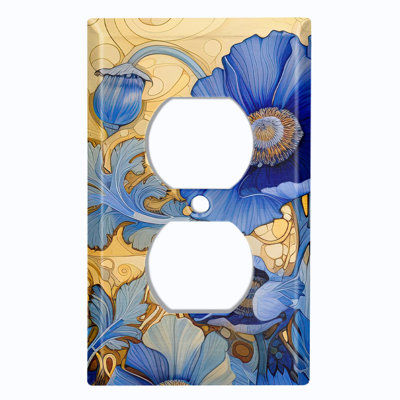 Couvercle de plaque d'interrupteur en métal; Double bande US de taille standard US - Art nouveau bleu Wildflowers