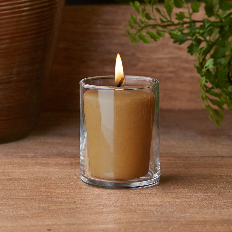 Bougie votive parfumée ambre et chêne