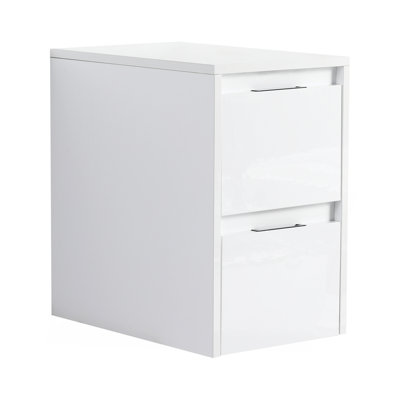 12" Bathroom Side Cabinet, 2-Soft Close Drawer, Float Mounting Design, Glossy White