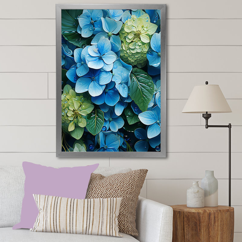" Meticulously Rendered Hydrangea Flowers I ", Silver Picture Framed, 40" H x 30" W x 1.5" D