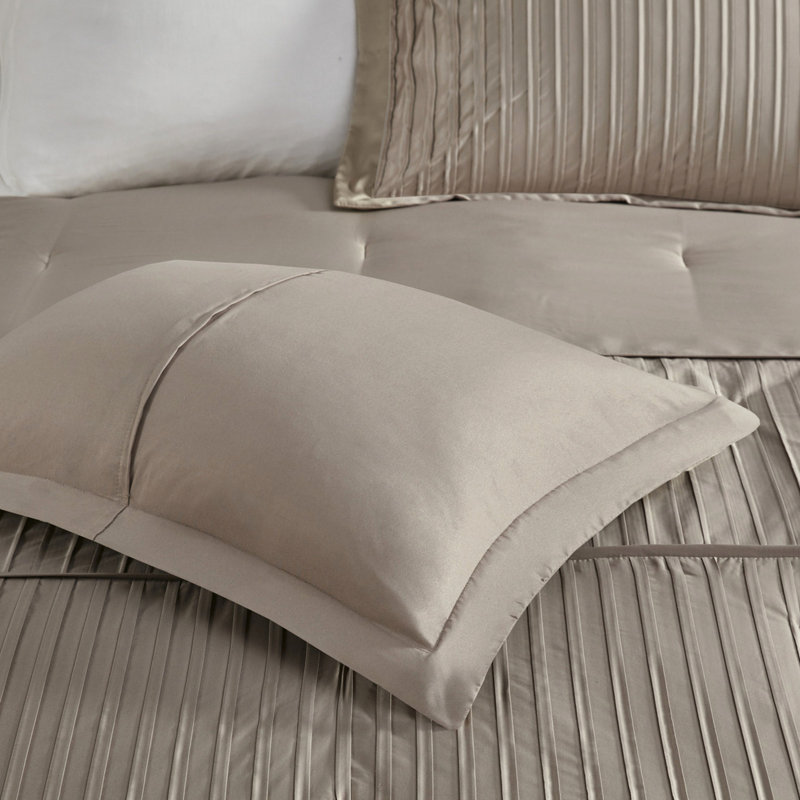 Édredon 7 pièces pour taupe charmeuse pour très grand lit, coussins décoratifs et très grand froissé