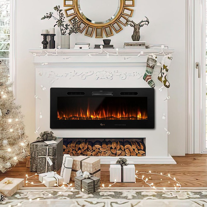 YODOLLA Black Electric Fireplace Insert, 50cm H x 127cm W x 12.50cm D