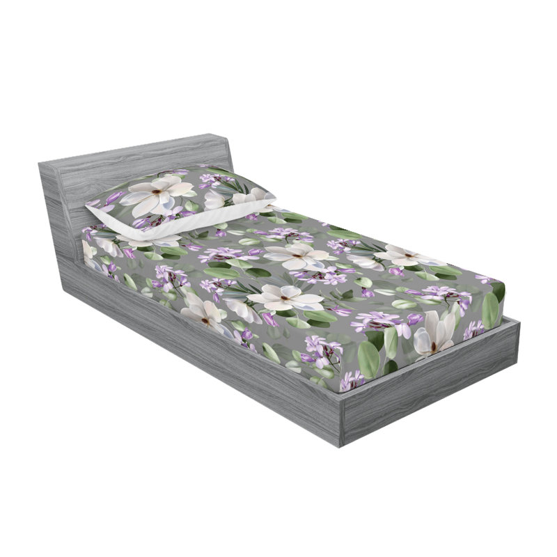 Drap-housse et taies décoratives 3 pièces Ambesonne, Lilas, bleu-vert foncé / floral
