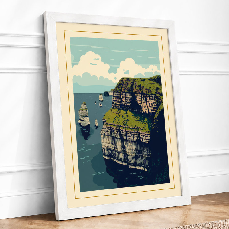 Seabird Cliff Coastal - Framed Print, A2 - 59.4 x 42.0 cm, White