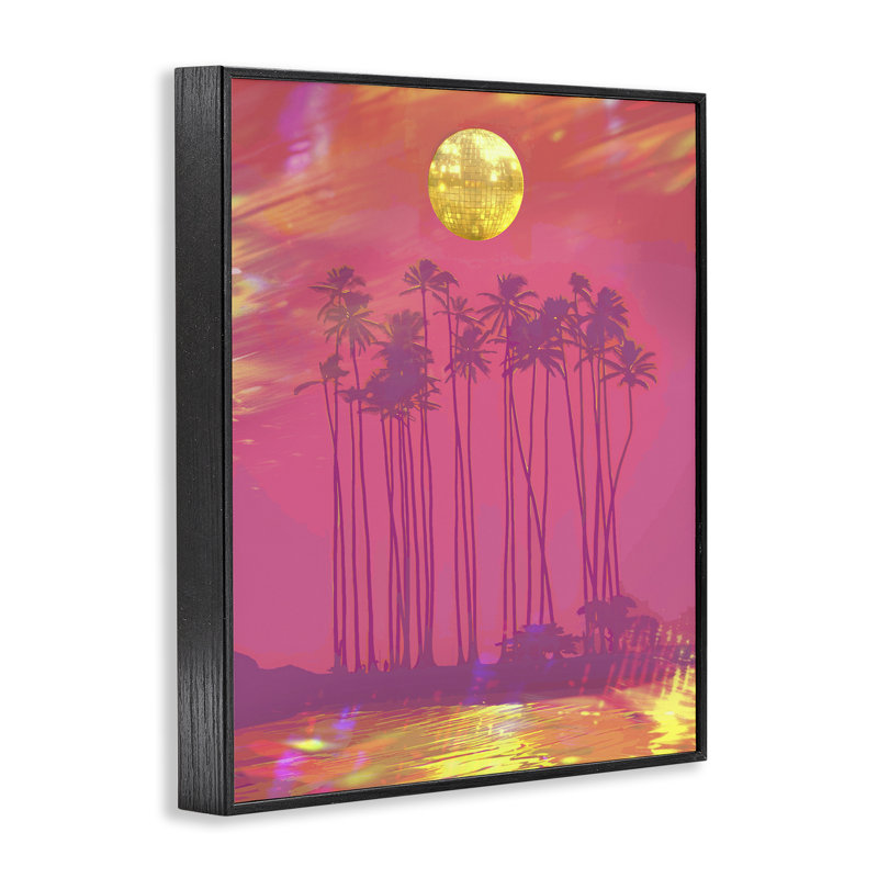 Giclée encadrée Disco Over Tropical Palms, design par Lil 'Rue, Giclée encadrée noir minuit, H 14 po x l 11 po