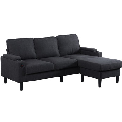 Gris foncé 3 avec rangement pour salon, appartement et chambre à coucher. Canapé modulaire en lin rembourré, porte-gobelets porte-gobelets. Structure en bois, accoudoirs carrés, siège mi-doux. Cote de résistance élevée.