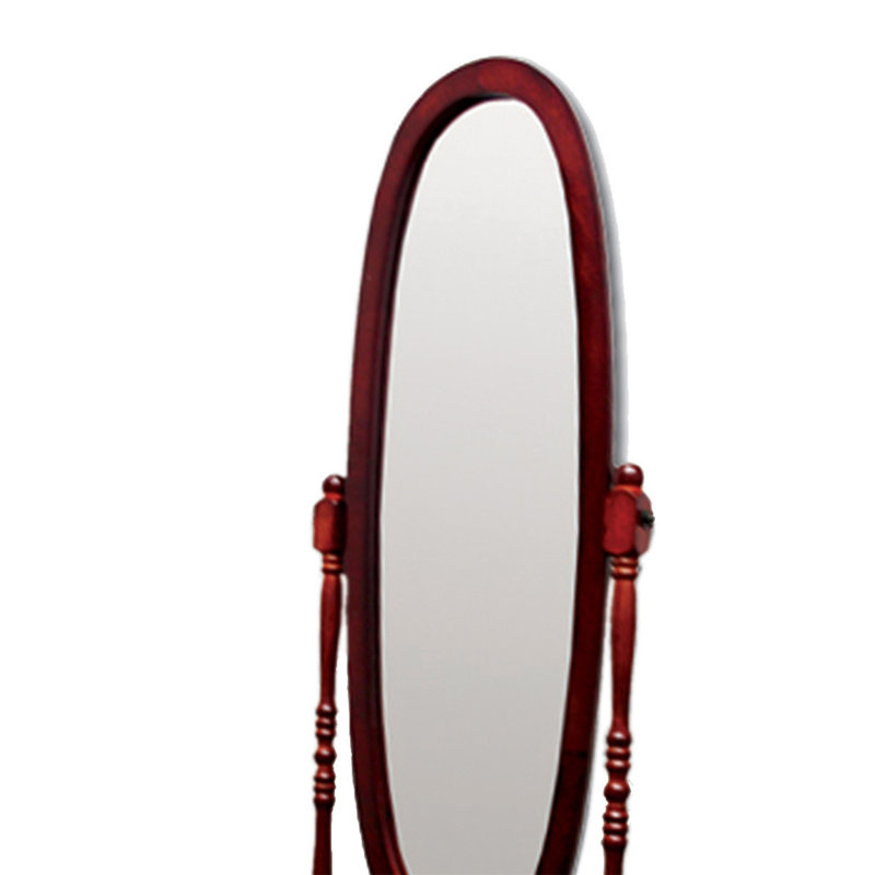 Tall Standing Wooden Floor Mirror With Adjustable Swivel And Oval Shape, A Stylish And Functional Addition To Any Space.