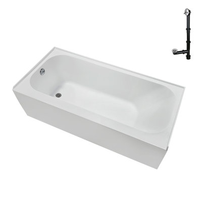 Baignoire en alcôve en acrylique blanc brillant avec drain extérieur 66 po x 32 po Streamline