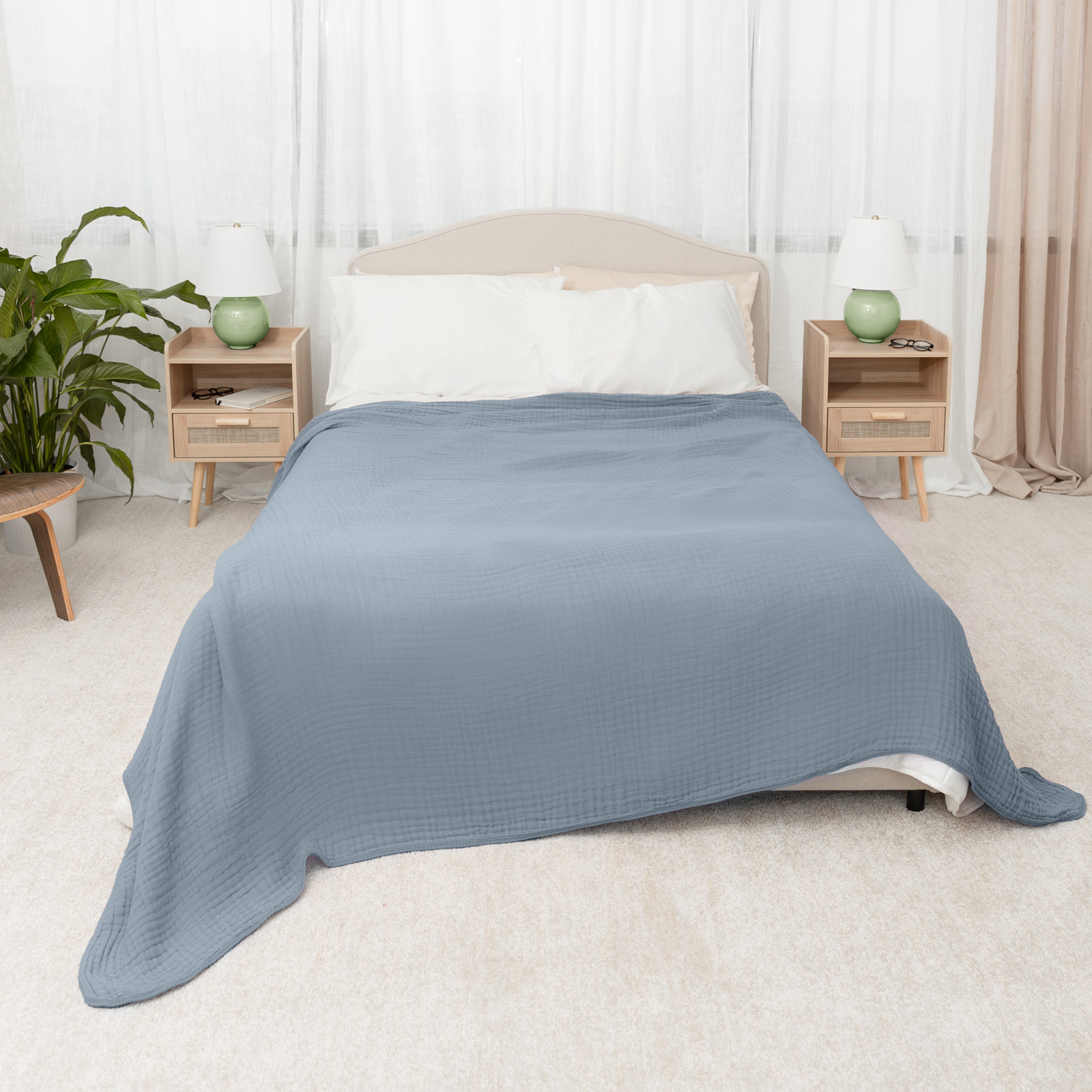 Karlina Cotton Muslin Throw Blanket, King, Pacific Blue
