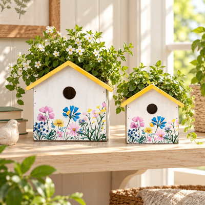 Ensemble de 2 jardinières en forme de nichoir à motif floral