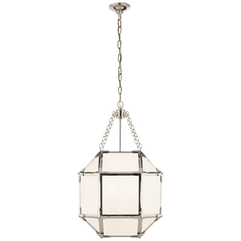 Suzanne Kasler Morris Small Lantern, Polished Nickel, Tan, 21.5" H x 13.5" W x 13.5" D