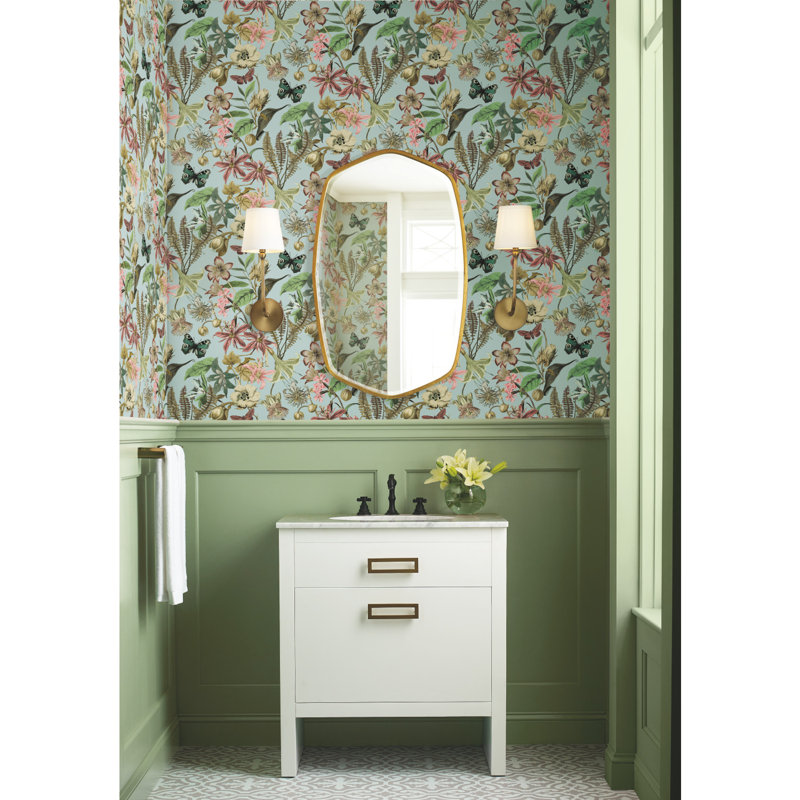 Floral Matte Wallpaper Roll, Sky Blue