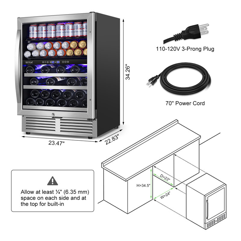 Tittla 24" Stainless Steel Dual Zone Wine and Beverage Cooler
