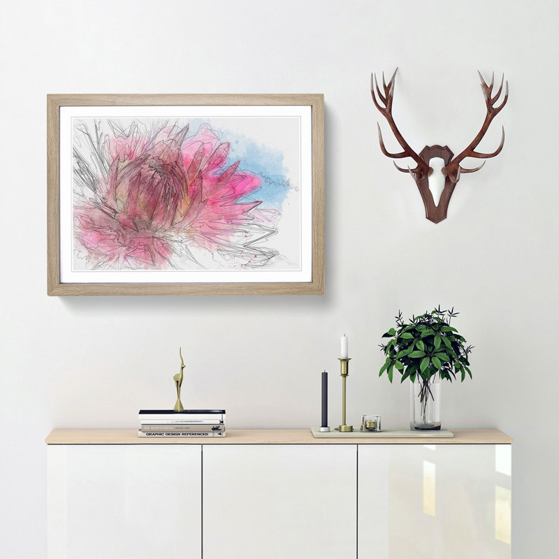 Pink Flower in Abstract - Framed Print, 60cm H x 91cm W x 2cm D, Oak