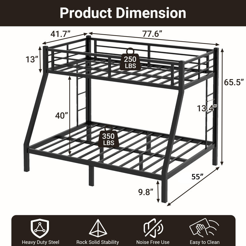 Twin Over Full Heavy-Duty Metal Bunk Bed with Dual Ladders for Shared Rooms