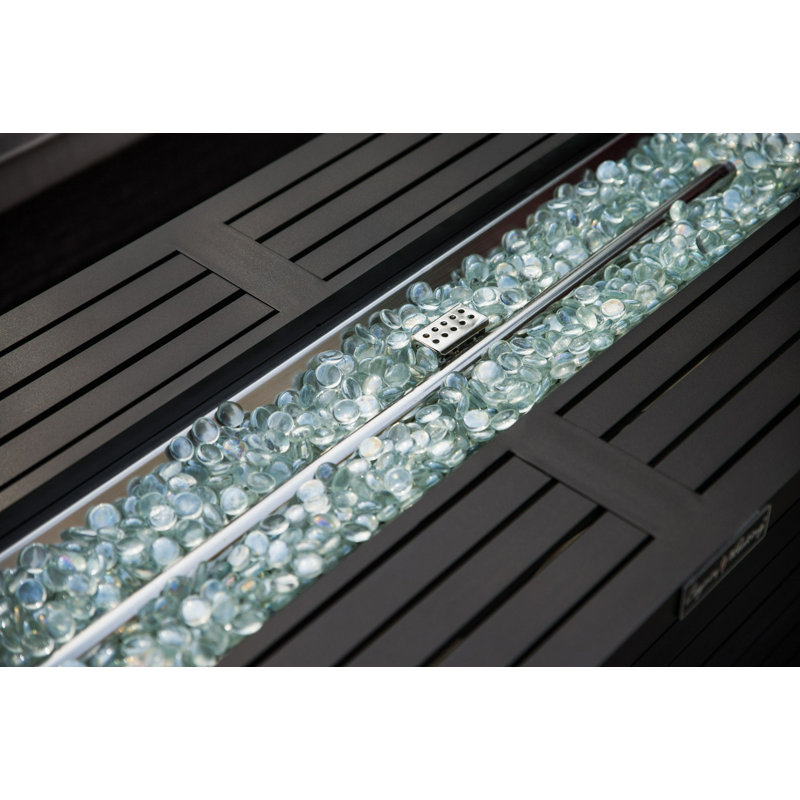 57" Outdoor Gas Propane Fire Pits Table, Aluminum, 50000BTU Firepit Fireplace Dinning Table With Lid, Fire Glass, Retangular, ETL Certification, For Garden Backyard Deck Patio-Mocha
