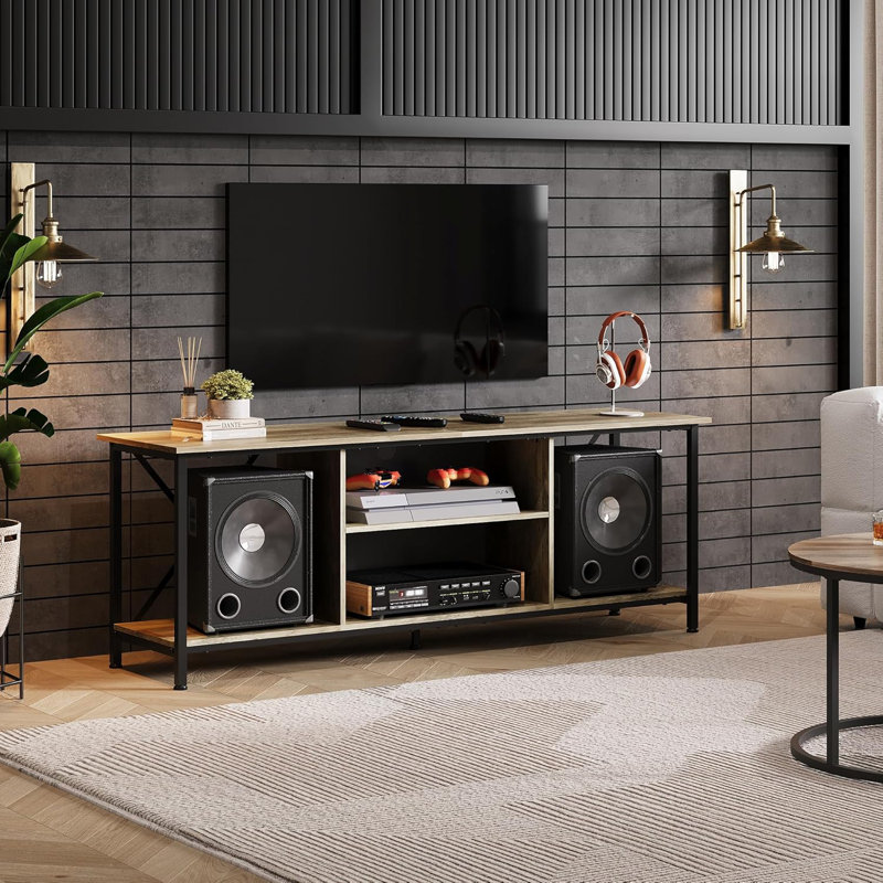 TV Stand up to 65 Inch TV, 55" Entertainment Center, Industrial TV Console with Open Storage Shelf, Greige