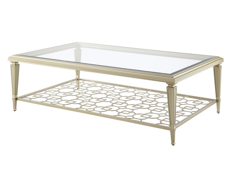 Table basse 54 "en verre transparent et champagne et acier