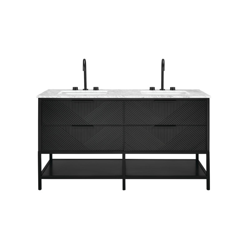 Diamond 60 in. Double Vanity, Italian Carrara Marble, Charcoal Black, Matte Black