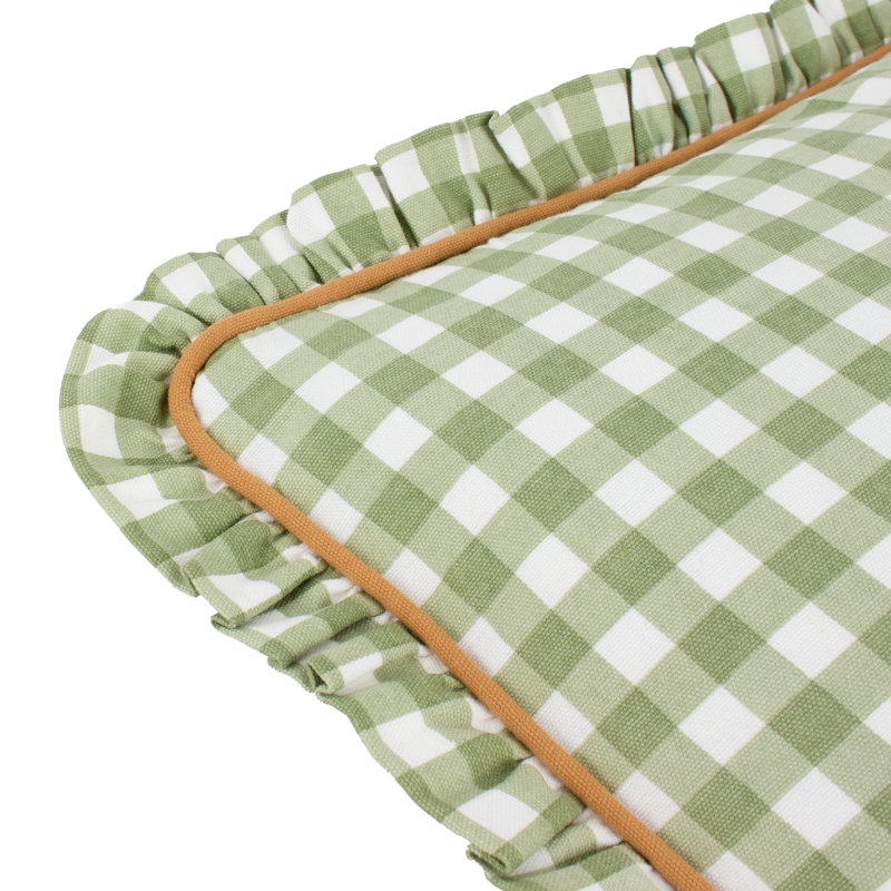 Maude Gingham Cotton Piped Cushion, Green, Pillow Cover Only - No Insert