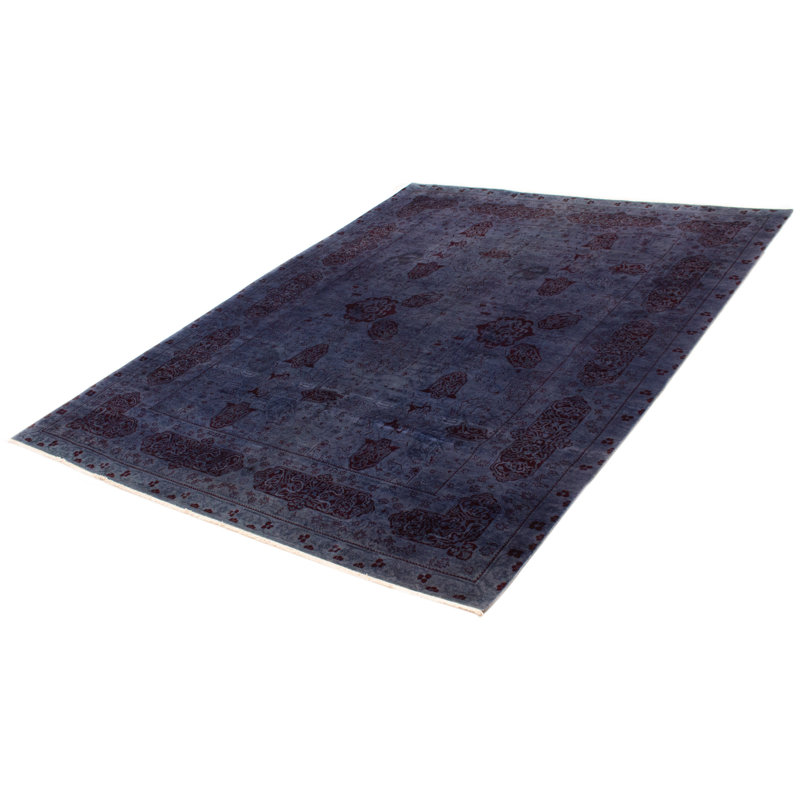 Tapis bleu denim clair en laine noué à la main de conception unique 9 pi 0 po x 11 pi 7 po