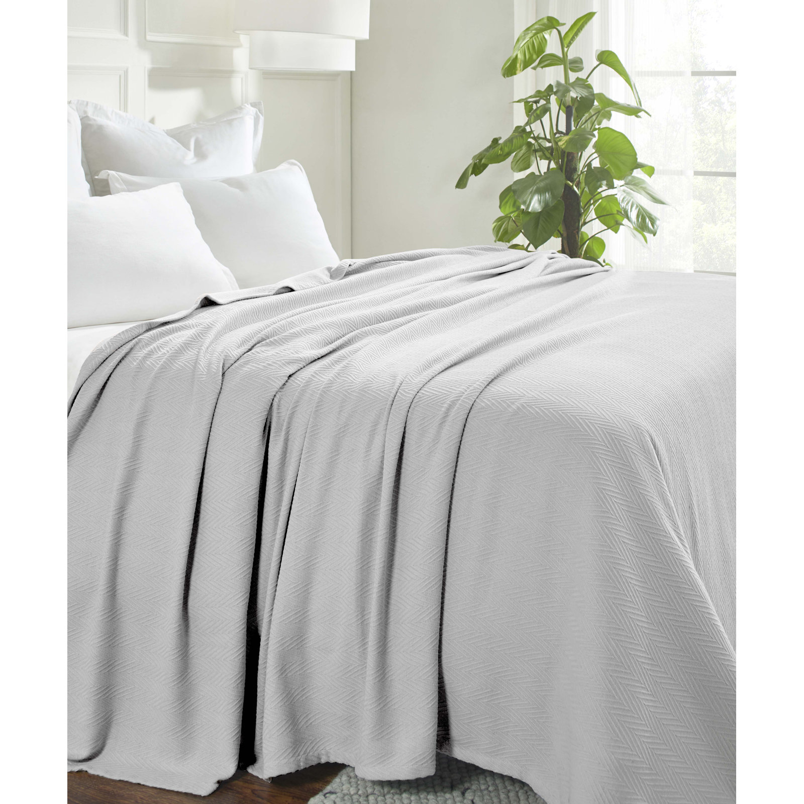 Jareth Woven Metro Zig-Zag All-Season Cotton Blanket, Full/Queen, Gray