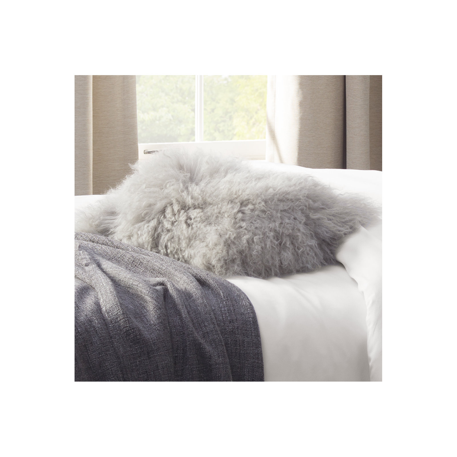 Iyana Wool Lumbar Throw Pillow, Fog, 12"H x 20"W