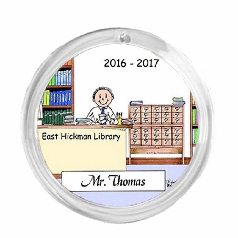 Ornement rond personnalisé de Noël: Bibliothécaire - mâle, Oui