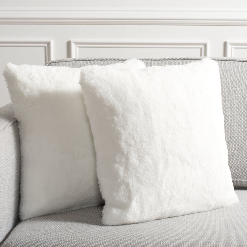 Faux Fur Throw Pillow, Ivory, 23" x 23"
