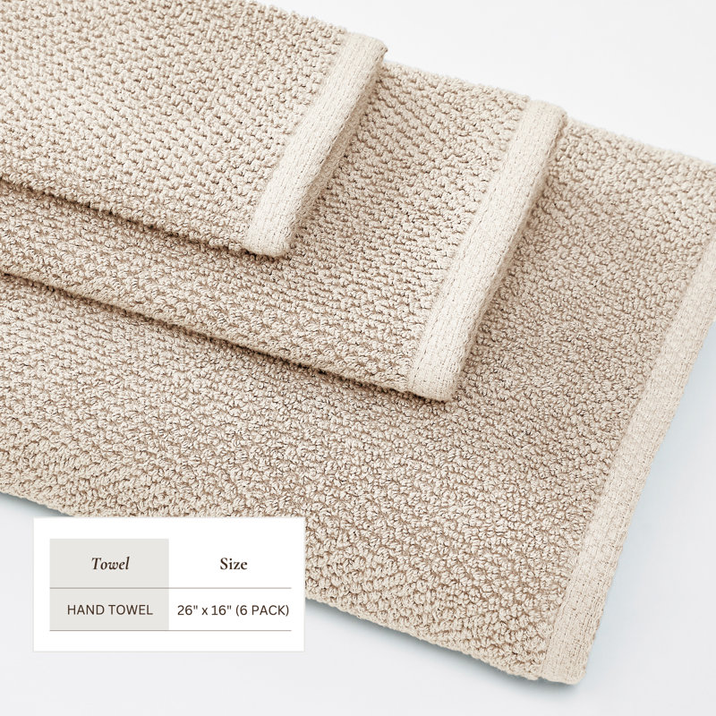 Taupe Cotton Textured Hand Towels Set of 6