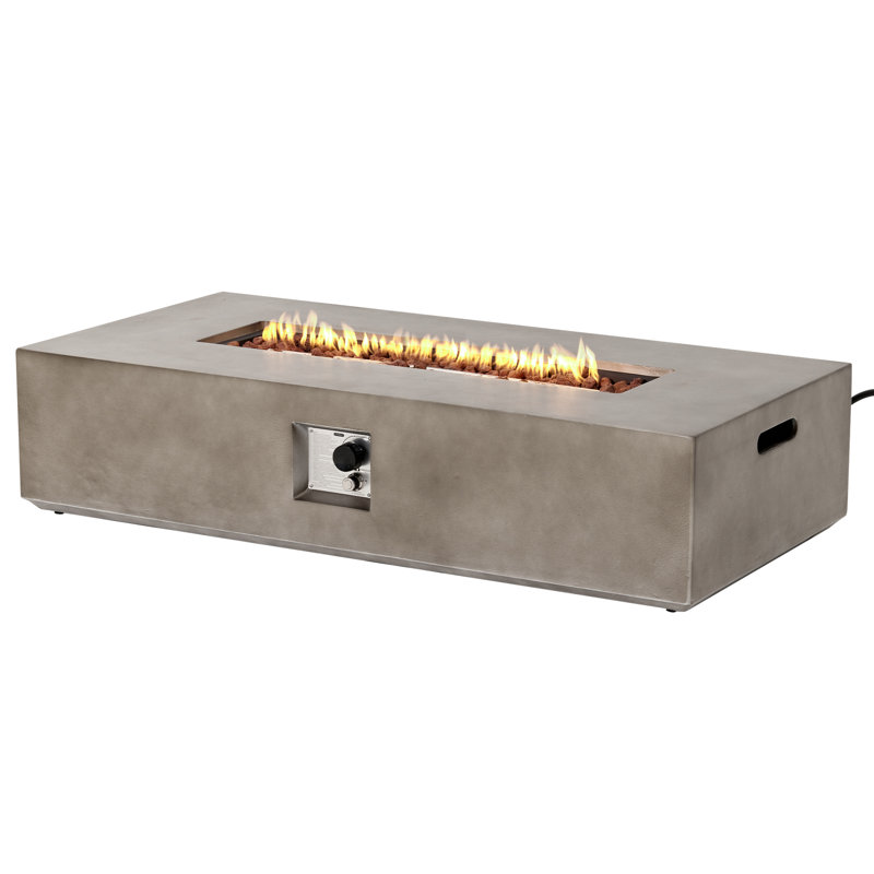 56"W Outdoor Concrete Propane Fire Pit Table, Brown