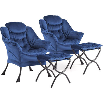 Fauteuil Lazy avec repose-pieds, fauteuil d'appoint moderne, fauteuil de détente avec repose-pieds, fauteuil de lecture avec poche latérale pour le salon, la chambre à coucher, le dortoir et le bureau (peluche, 2 pièces)