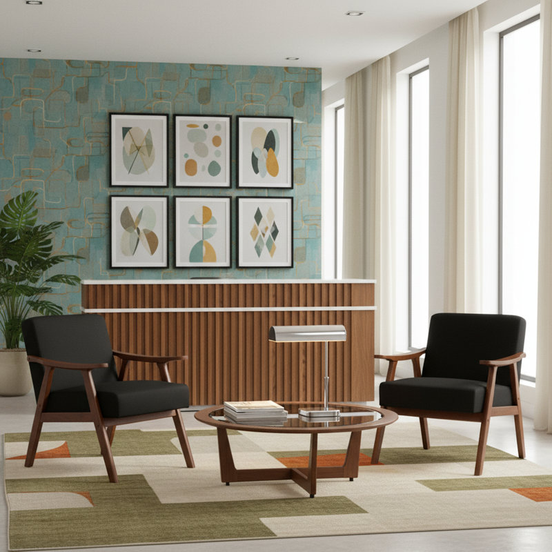 Chaise de bureau Mid-Century rembourrée avec cadre en bois massif et accoudoirs, Chenille noir