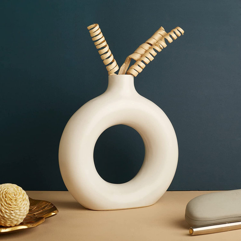 Aydric Handmade Ceramic Table Vase, White Glossy/Matted