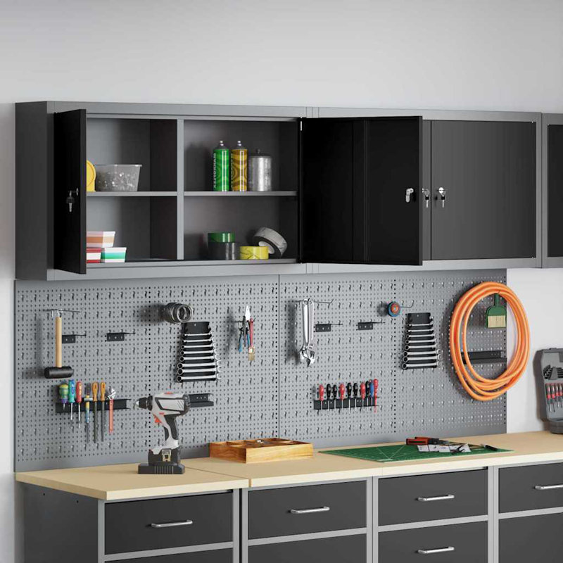 Tool Cabinet Set with Shelf with Storage Powder-Coated Steel Metal Wall