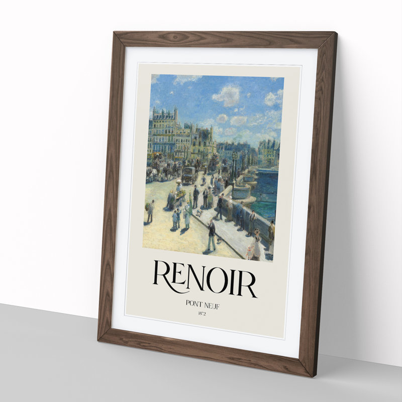 Pont Neuf in Paris Print by Pierre-Auguste Renoir - Picture Frame Painting, 48cm H x 36cm W x 2cm D, Walnut Framed