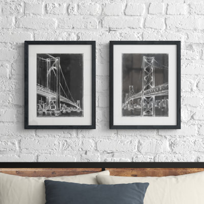 Suspension Bridge - Matted and Framed Under Acrylic Glass, Set of 2, Large Living Room Wall Art