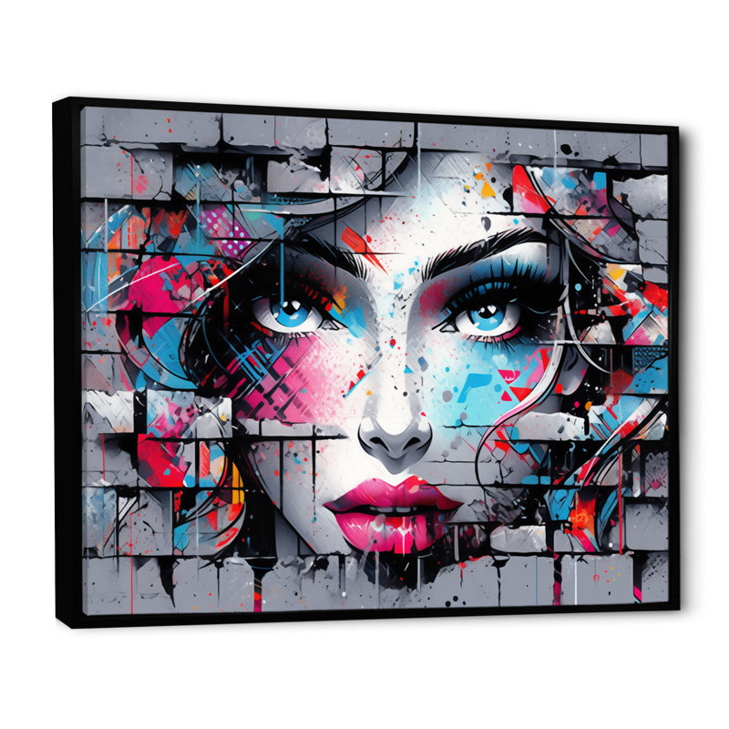 " Graffitied Woman ", Black Floater Frame, 12" H x 20" W x 1" D