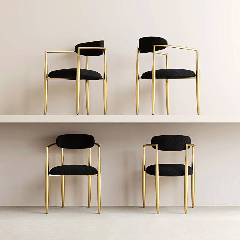 Clivia Fabric Upholstered Back Armchair Dining Chairs, Black, Gold