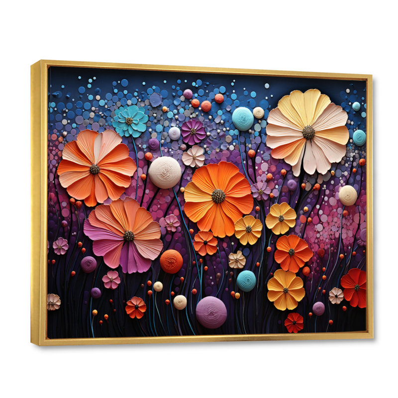 Mélange mélodique coloré sur toile, Cadre flottant doré, H 12 po x l 20 po x P 1 po