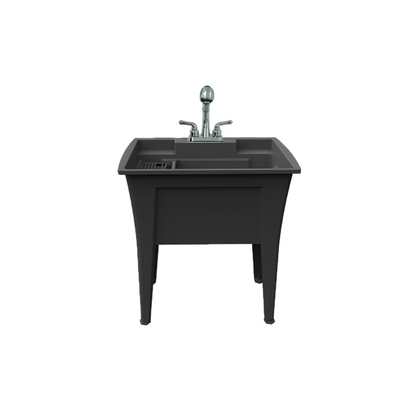 32'' Black Freestanding Laundry Tub with Chrome Faucet